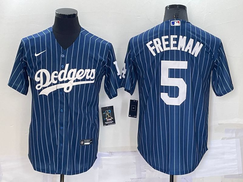 Men Los Angeles Dodgers #5 Freeman Blue Stripe Throwback Nike 2022 MLB Jerseys->los angeles dodgers->MLB Jersey
